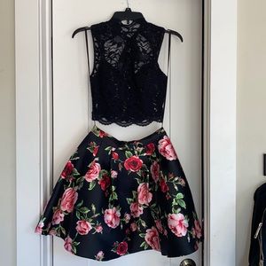 Dillards / B darlin formal black top and floral skirt two piece dress